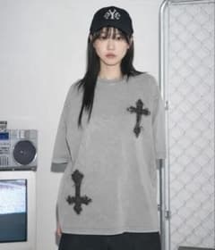 msg オーバーサイズ クロスモチーフ Tシャツ グレーのサムネイル