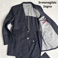 120 美品 ゼニア SHANG シルク混ウール ストライプ 濃紺 スーツ 3L