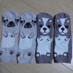 犬柄 靴下 2足セット 22.5〜25cm 綿100% パグ チワワのサムネイル