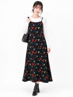 JEANASIS 花柄 キャミワンピース　ブラック　フリーサイズのサムネイル