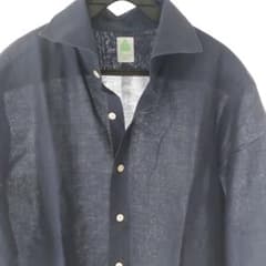 麻×綿 Finamore Napoli 長袖シャツ ネイビー イタリア製 L - メルカリ