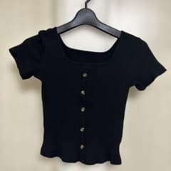 ブラックリブ編み半袖トップス Mのサムネイル