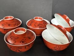 鳥獣戯画 高山寺 蓋つき煮物椀 5客セット 朱色 - メルカリ