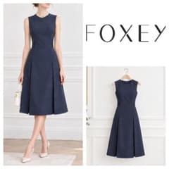 FOXEY（フォクシー）】洗えるワンピース ネイビー フィット＆フレア 38