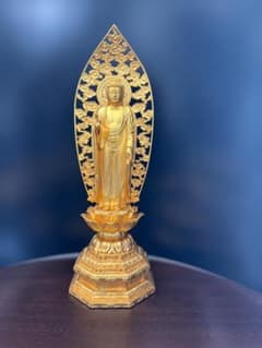 阿弥陀如来立像 舟立弥陀 仏像 金色 約28cm 光背・台座付のサムネイル