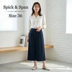 洗える ウエストストレッチ スピックアンドスパンワイドパンツ 紺 S 36