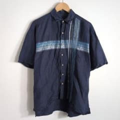 JUNCTION WEST 半袖シャツ XL 紺 麻混 リネン レーヨン レトロのサムネイル