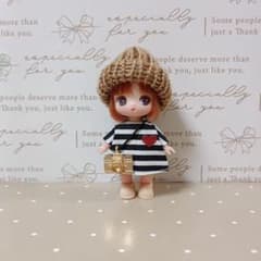 ぷちリカちゃん服 黒白ボーダーワンピース・帽子・カメラチャーム