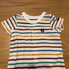 クマ刺繍ストライプロンパースのサムネイル