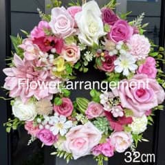 ✳️フラワーリース✳️pink❤️32㎝☆フラワーアレンジ☆玄関リース