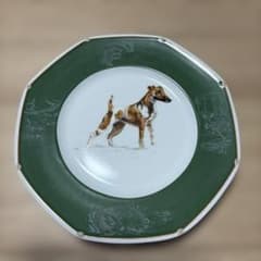 エルメス　HERMES シャス　食器　犬　プレート　八角形　フォックステリア　緑 エルメス HERMES シャス 食器 犬 プレート 八角形 フォックステリア 緑