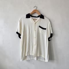 【一点物】Backers白×黒100% Rayon ボーリング shirt M