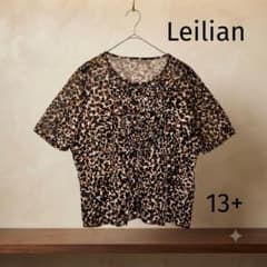 美品レリアン レオパード柄 半袖フリルカットソー 13+ タイトM〜L相当 
