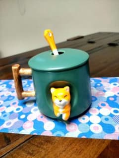 【お値下げ】柴犬陶器マグカップ（フタ・スプーン付）のサムネイル