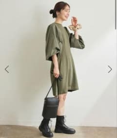 VIS ふんわりスリーブドッキングワンピース　カーキのサムネイル