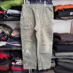 【神サイズ】 Carhartt ダブルニー モスグリーン ペンキ 襤褸 神サイズ】 Carhartt ダブルニー モスグリーン ペンキ 襤褸 - メルカリ