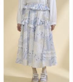 merry jennyフリル付き青と白花柄ロングスカートのサムネイル