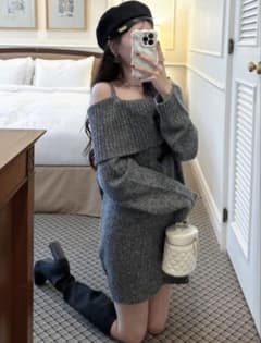 【新品】GRL オフショルダーニットミニワンピースのサムネイル