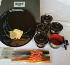 kansai おもてなし漆器セット玉葉 (丸盆 1、蓋付汁椀 5、箸 5膳