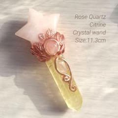 ローズクォーツ シトリン 天然石ワンド ヒーリングストーン 三日月