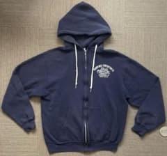 ☆80s USA製 Hanes ネイビー ワンポイント無地ジップアップパーカーL 