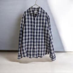 【美品】エディフィス × MONTI 麻混 チェックシャツ ネイビー 46のサムネイル