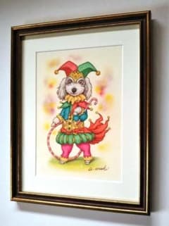 【原画】『道化師セシル』（犬 トイプードル 絵画　パステル画） 原画】『道化師セシル』（犬 トイプードル 絵画 パステル画） - メルカリ