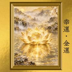 新作】黄金の蓮 泉 金運・幸運 開運アート 日本画 風水 スピリチュアル