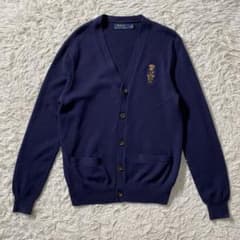 【美品】ポロラルフローレン　カーディガン　ポロベア　カシミヤ混　刺繍　現行　M 美品】ポロラルフローレン カーディガン ポロベア カシミヤ混