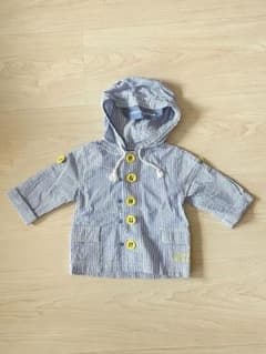 【RAG MART】ストライプアウター フード付き ブルーグレー×白 80cmのサムネイル