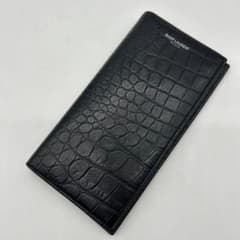 美品】サンローラン 長財布 黒 クロコ型押し レザー ロゴ刻印 - メルカリ