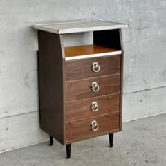 ★1970年代★ 昭和レトロ ヒラノファニチャー 4段チェスト 合板メッキ金具 ☆1970年代☆ 昭和レトロ ヒラノファニチャー 4段チェスト 合板メッキ