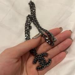 CHANEL 本物 ネックレス ダイヤ 黒 シルバー(正直に言うと売れなくて 