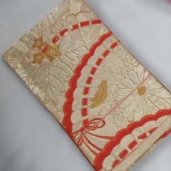 512-27 袋帯 二重太鼓 作り帯に変更可能 金色 扇子 花 桐 レトロ