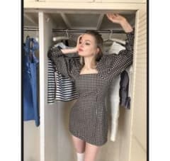 epine square neck gingham onepieceのサムネイル