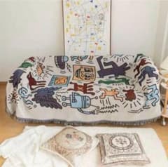ソファーカバー マルチカバー 北欧 レトロ 総柄 フリンジ ブランケット ラグのサムネイル
