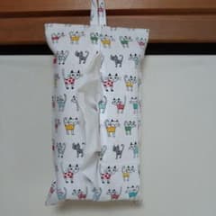 ティッシュボックスカバー　ソフトパック用　ハンドメイド　猫のサムネイル