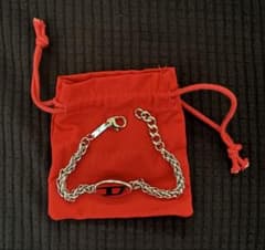 極美品 DIESEL ディーゼル ブレスレット Dロゴ ステンレス シルバー 赤 