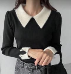 リブ編み ブラックニット 長袖 トップス SHEINのサムネイル