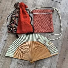 일본식 소품 건착 가방 사코시 부채 3점 세트