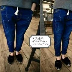 140cm デニム風レギンスパンツ　ダメージ加工のサムネイル