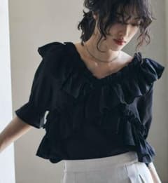 【Ranan】2WAYオフショルフリルブラウス　ブラックのサムネイル