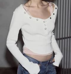 pleasenofollow Bunny Snap Button Top 白のサムネイル