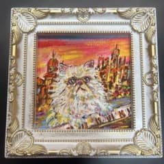手描き原画 猫 アクリル画 A3 天然木額付 一点もの 原画 #D02 猫ショパン アクリル画 手描き一点物 出品者直筆 額縁付