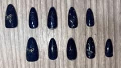 ネイビー グリッター リボンネイルチップ ハンドメイドのサムネイル