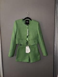 ZARA ツイードジャケット ショートパンツ セットアップ グリーンのサムネイル