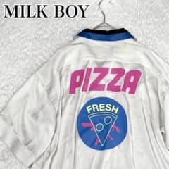 MILKBOY ピザ バックロゴ オープンカラーシャツ 開襟シャツ 原宿系 半袖 MILKBOY ピザ バックロゴ オープンカラーシャツ 開襟シャツ 原宿系