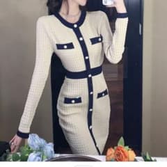 バイカラーニットワンピースのサムネイル