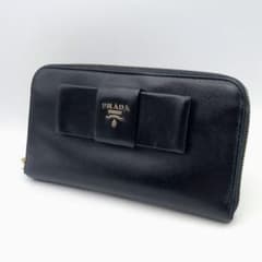 PRADA プラダ サフィアーノ 長財布 ラウンドジップ 黒 リボン ラウンド