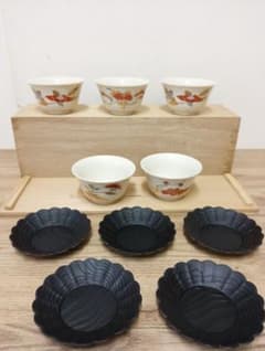 金彩 花柄 煎茶碗5客 茶托5枚 木箱付き 和食器 - メルカリ